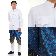 White Blue Traditional Thai Dress Thai Costume For Men THAI196